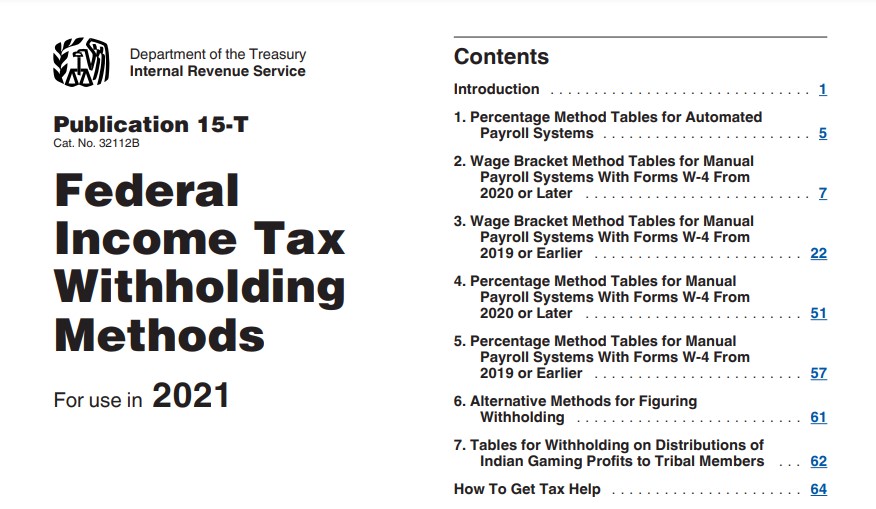 Federal Income Tax Withholding Tables 2021