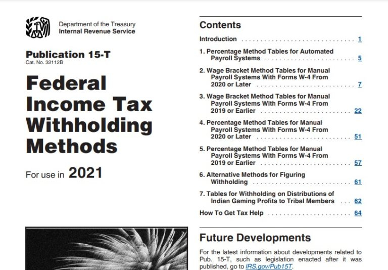 Federal Income Tax Withholding Methods Tables 2021