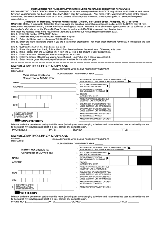 Form Mw508 Annual Employer Withholding Reconciliation 