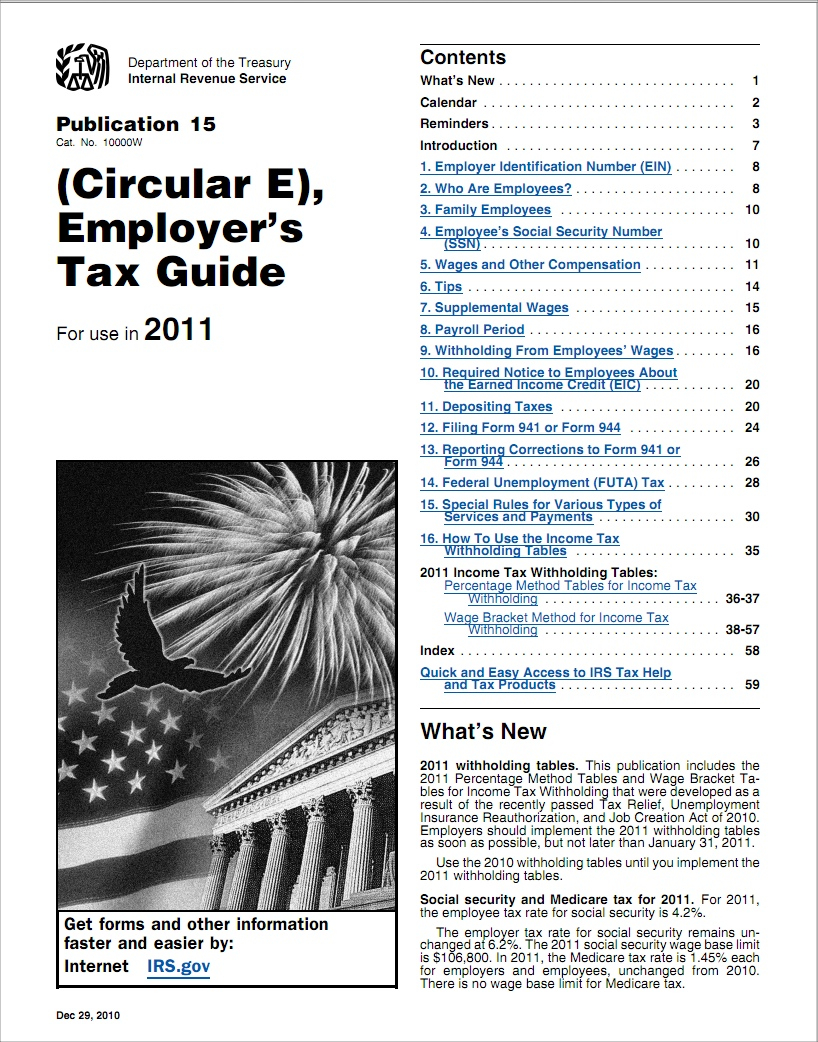 IRS Payroll Tax Tables Publication 15 Circular E For 