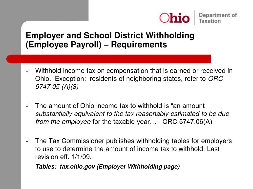 State Of Ohio Employer Withholding Tax Tables 