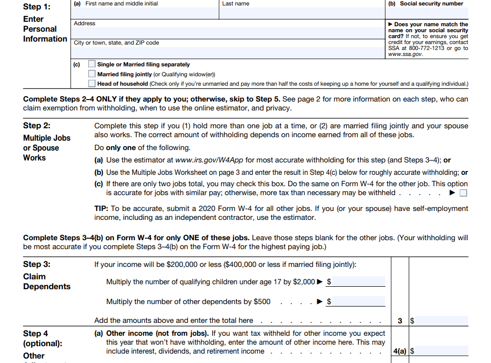 W4 2021 IRS Free Fillable Printable Tax Withholding Form 
